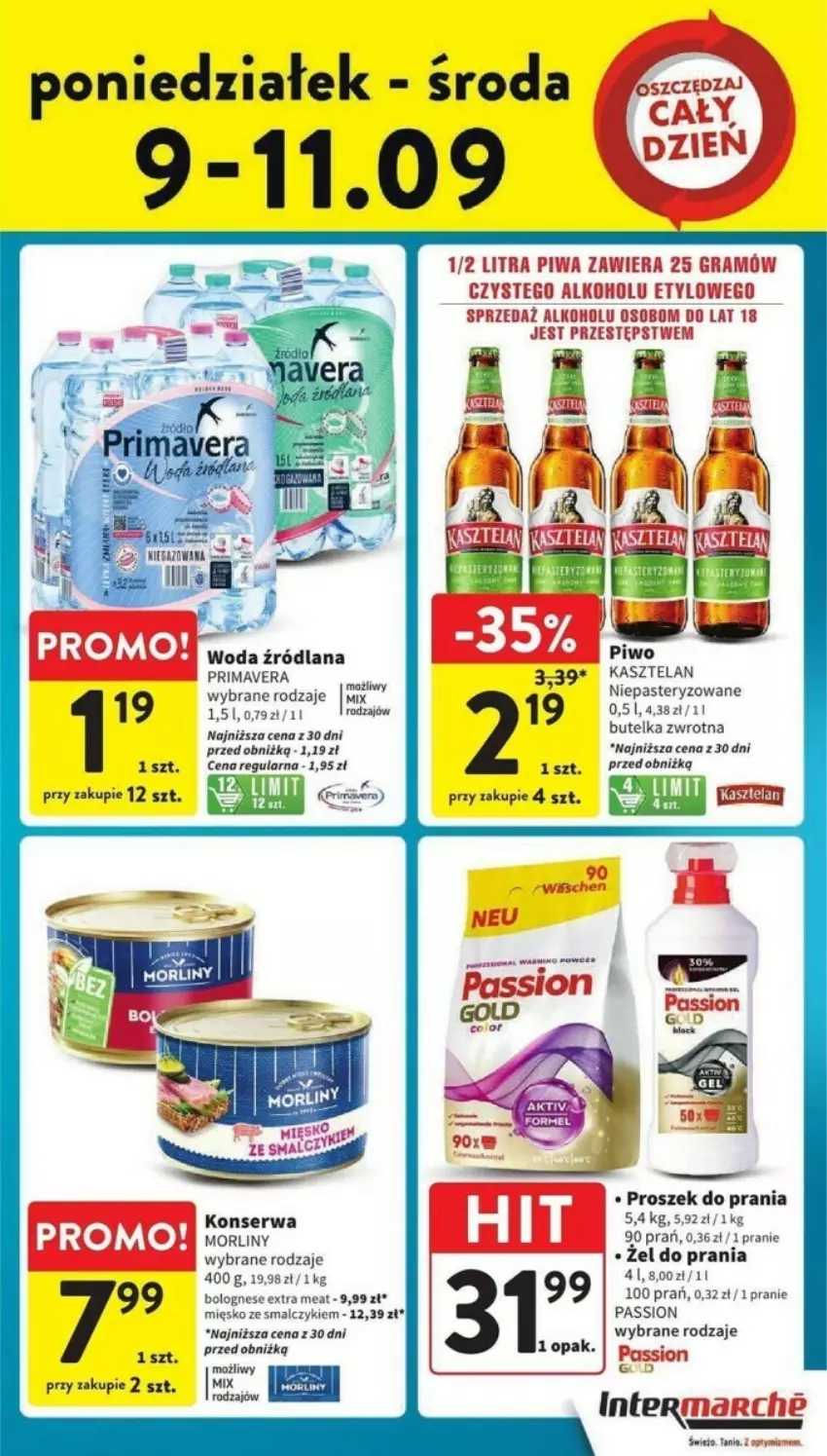 Gazetka promocyjna Intermarche - ważna 09.09 do 11.09.2024 - strona 3 - produkty: Fa, Gra, Kasztelan, LANA, Morliny, Piwo, Prima, Primavera, Proszek do prania, Ser, Woda