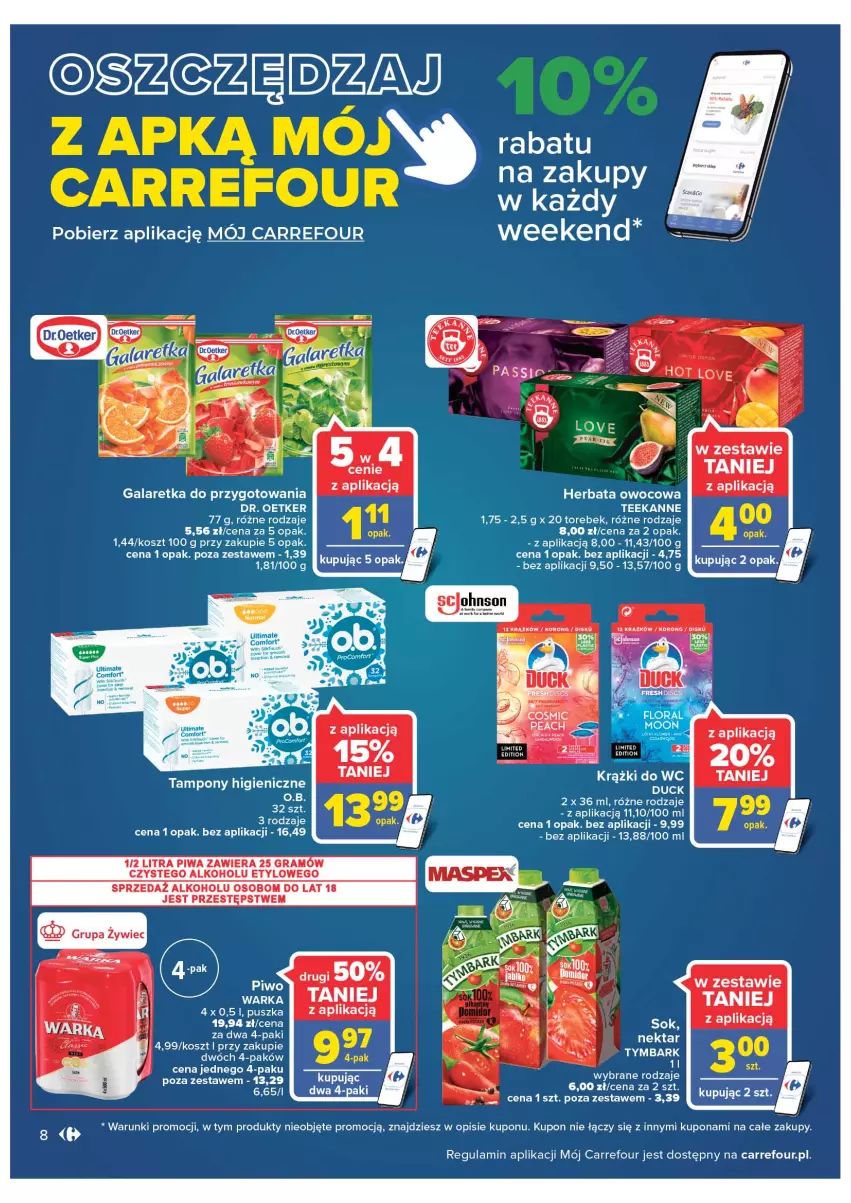 Gazetka promocyjna Carrefour - Gazetka Carrefour ZyskOferty - ważna 04.05 do 14.05.2022 - strona 8 - produkty: Dr. Oetker, Duck, Gala, Galaretka, Gra, Herbata, Herbata owocowa, Kosz, Piwa, Teekanne, Warka