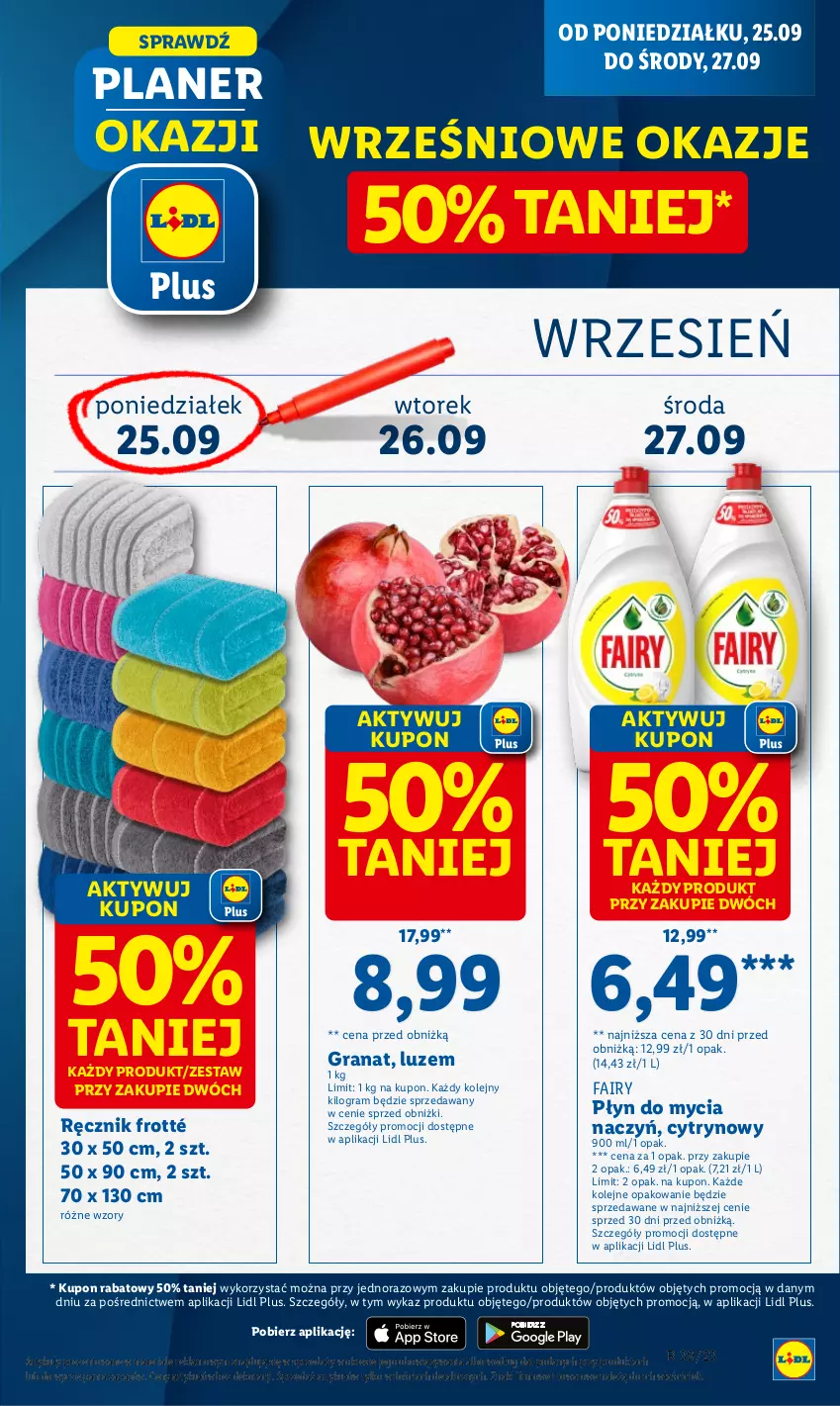 Gazetka promocyjna Lidl - GAZETKA - ważna 25.09 do 27.09.2023 - strona 5 - produkty: Do mycia naczyń, Fa, Fairy, Gra, Granat, Olej, Płyn do mycia, Płyn do mycia naczyń, Ręcznik