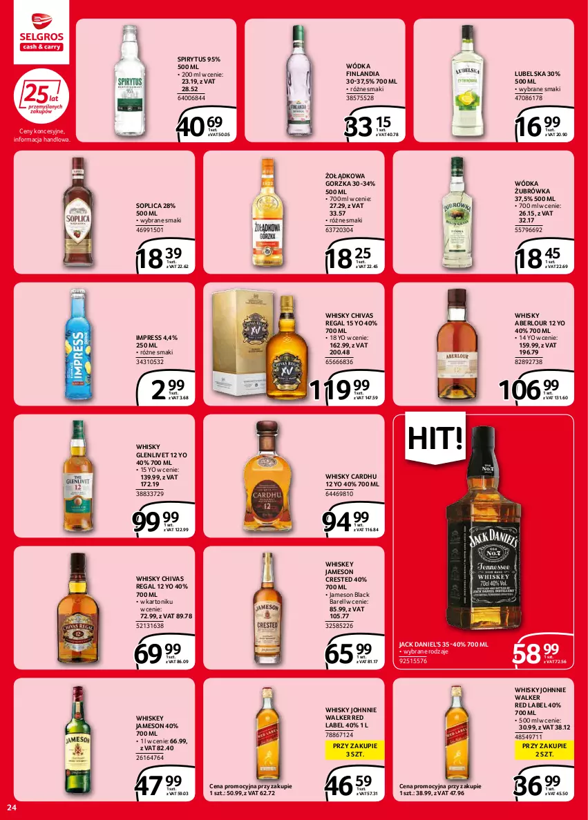 Gazetka promocyjna Selgros - Extra Oferta - ważna 01.02 do 28.02.2022 - strona 24 - produkty: Finlandia, Jameson, Johnnie Walker, Lack, Soplica, Tonik, Whiskey, Whisky, Wódka