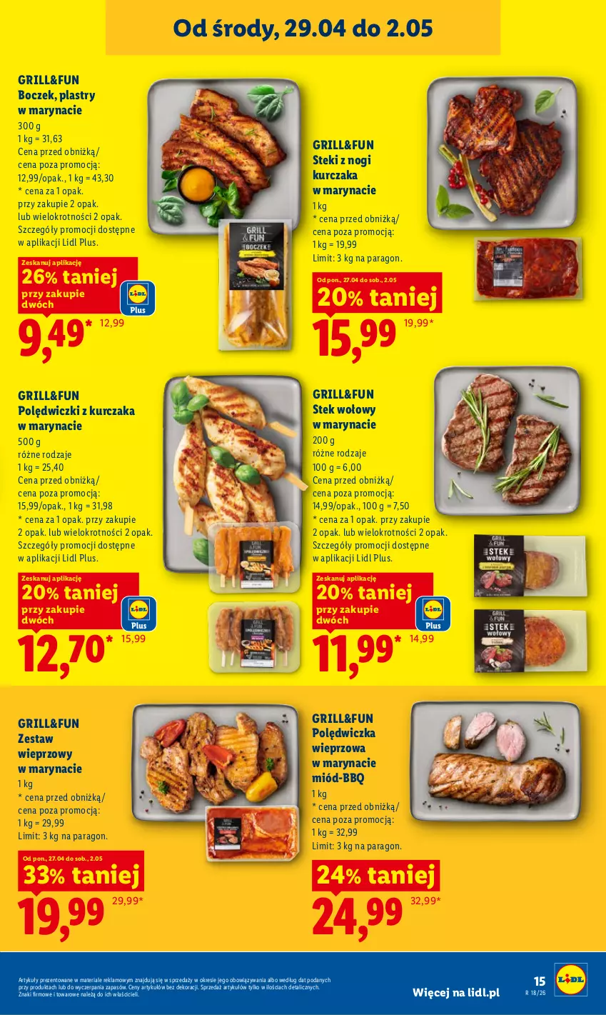 Gazetka promocyjna Lidl - Gazetka ważna od 29.04 do 2.05 - ważna 29.04 do 02.05.2026 - strona 15 - produkty: Boczek, Grill, Kurczak, Miód, Polędwiczka wieprzowa, Polędwiczki z kurczaka, Stek, Stek wołowy
