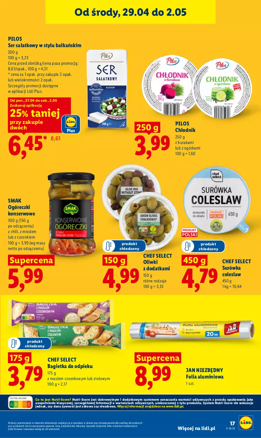 Gazetka promocyjna Lidl - Gazetka ważna od 29.04 do 2.05 - ważna 29.04 do 02.05.2026 - strona 17 - produkty: Bagietka, Folia aluminiowa, Jan Niezbędny, Oliwki, Pilos, Sałat, Ser, Surówka, Surówka coleslaw