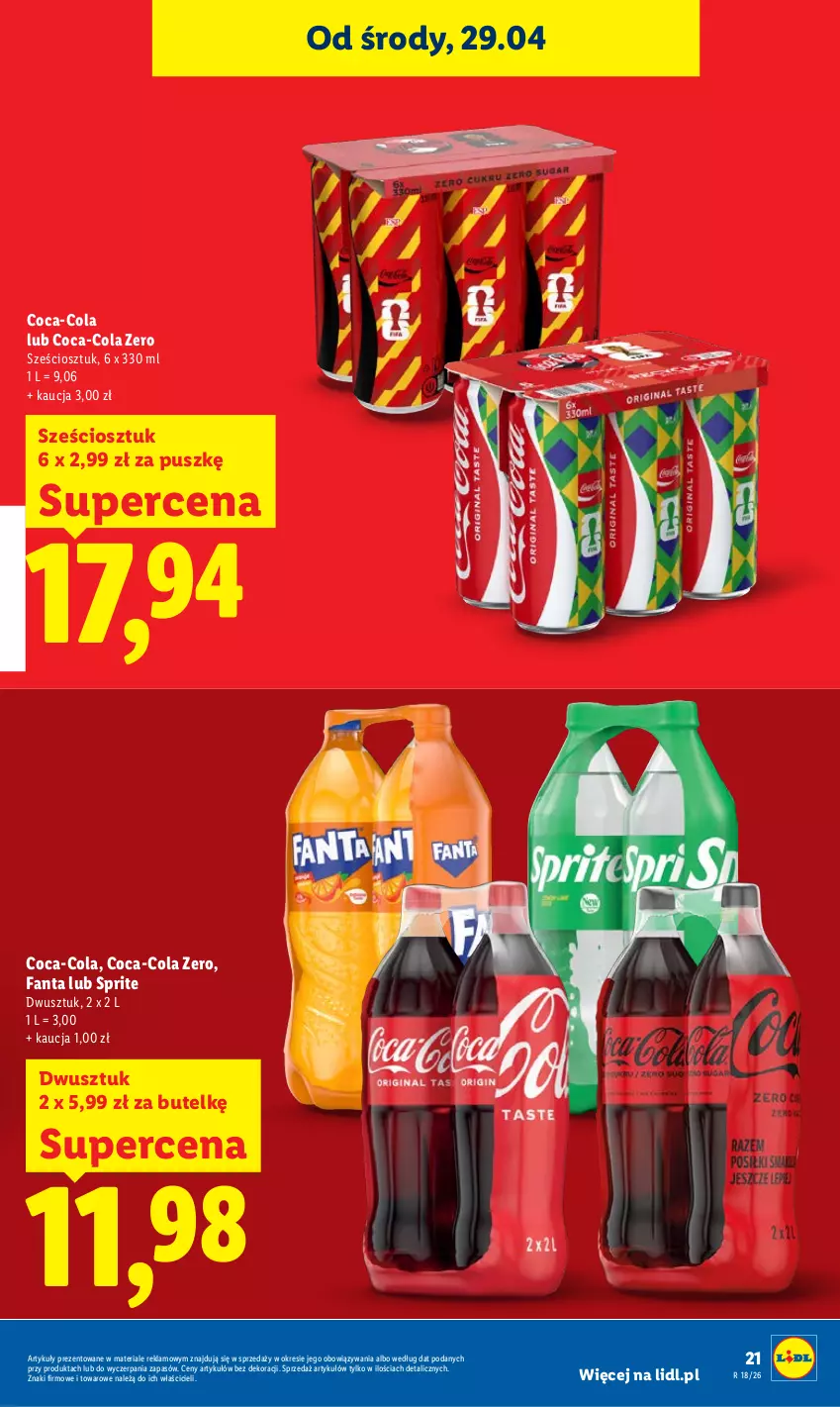 Gazetka promocyjna Lidl - Gazetka ważna od 29.04 do 2.05 - ważna 29.04 do 02.05.2026 - strona 21 - produkty: Coca-Cola, Fa, Fanta, Sprite