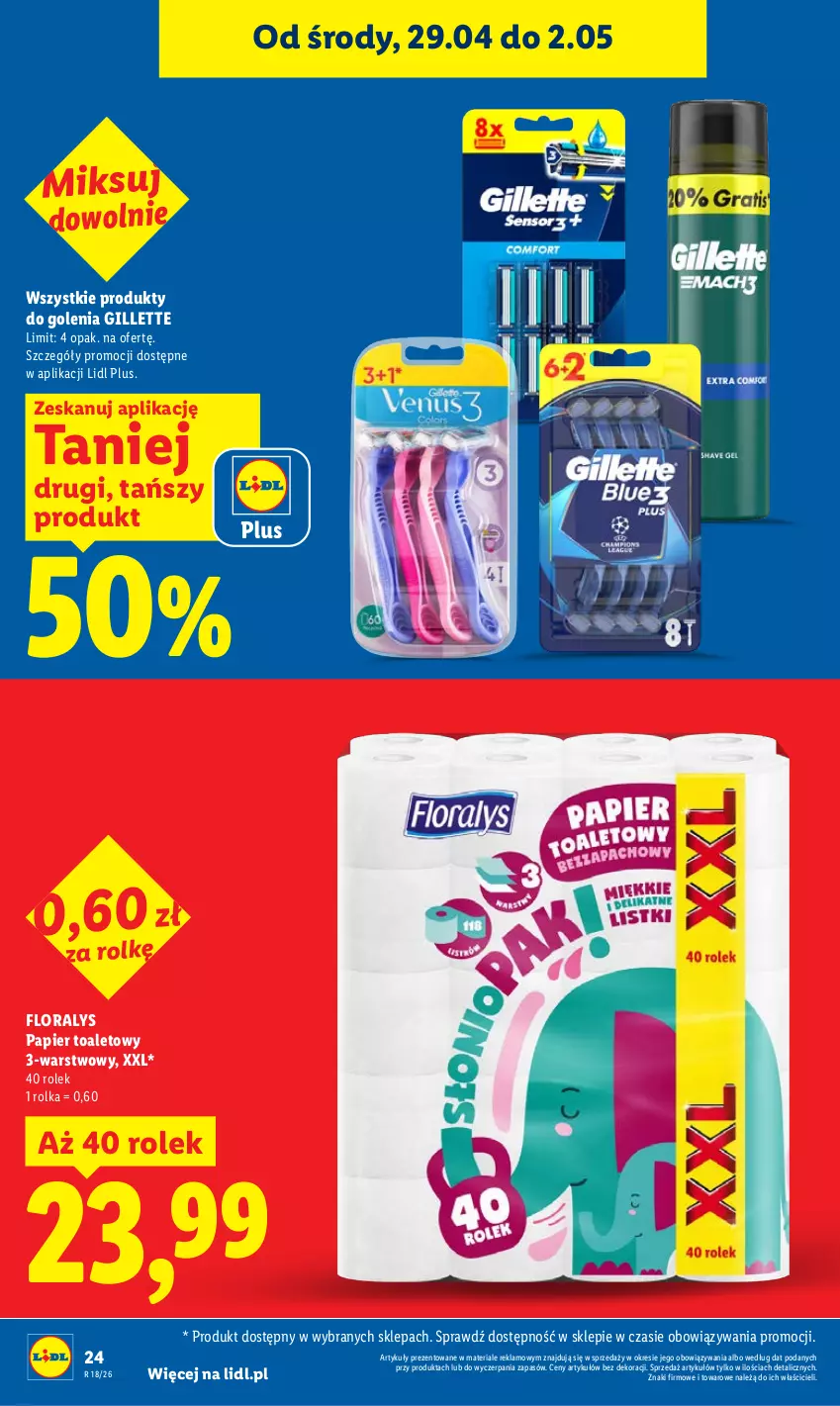 Gazetka promocyjna Lidl - Gazetka ważna od 29.04 do 2.05 - ważna 29.04 do 02.05.2026 - strona 24 - produkty: Flora, Gillette, Papier, Papier toaletowy