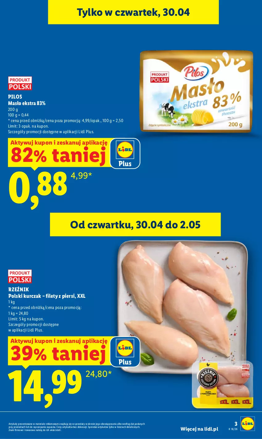 Gazetka promocyjna Lidl - Gazetka ważna od 29.04 do 2.05 - ważna 29.04 do 02.05.2026 - strona 3 - produkty: Kurczak, Masło, Pilos