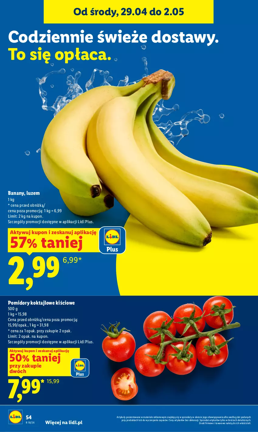 Gazetka promocyjna Lidl - Gazetka ważna od 29.04 do 2.05 - ważna 29.04 do 02.05.2026 - strona 54 - produkty: Banany, Pomidory