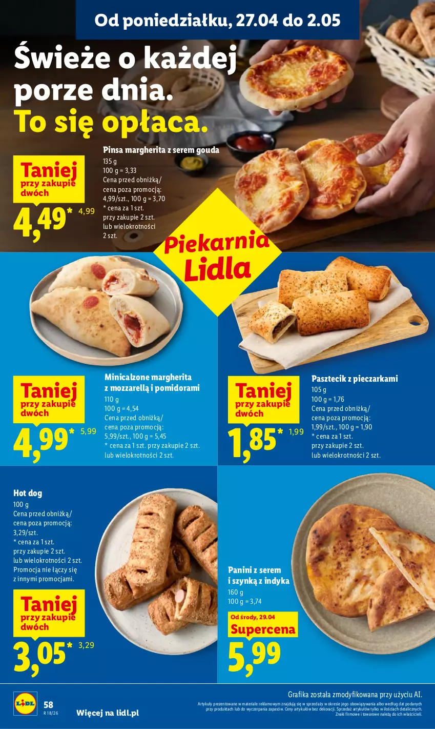 Gazetka promocyjna Lidl - Gazetka ważna od 29.04 do 2.05 - ważna 29.04 do 02.05.2026 - strona 58 - produkty: Gouda, Gra, Grafika, Hot dog, Pasztecik z pieczarkami, Piec, Pieczarka, Por, Ser