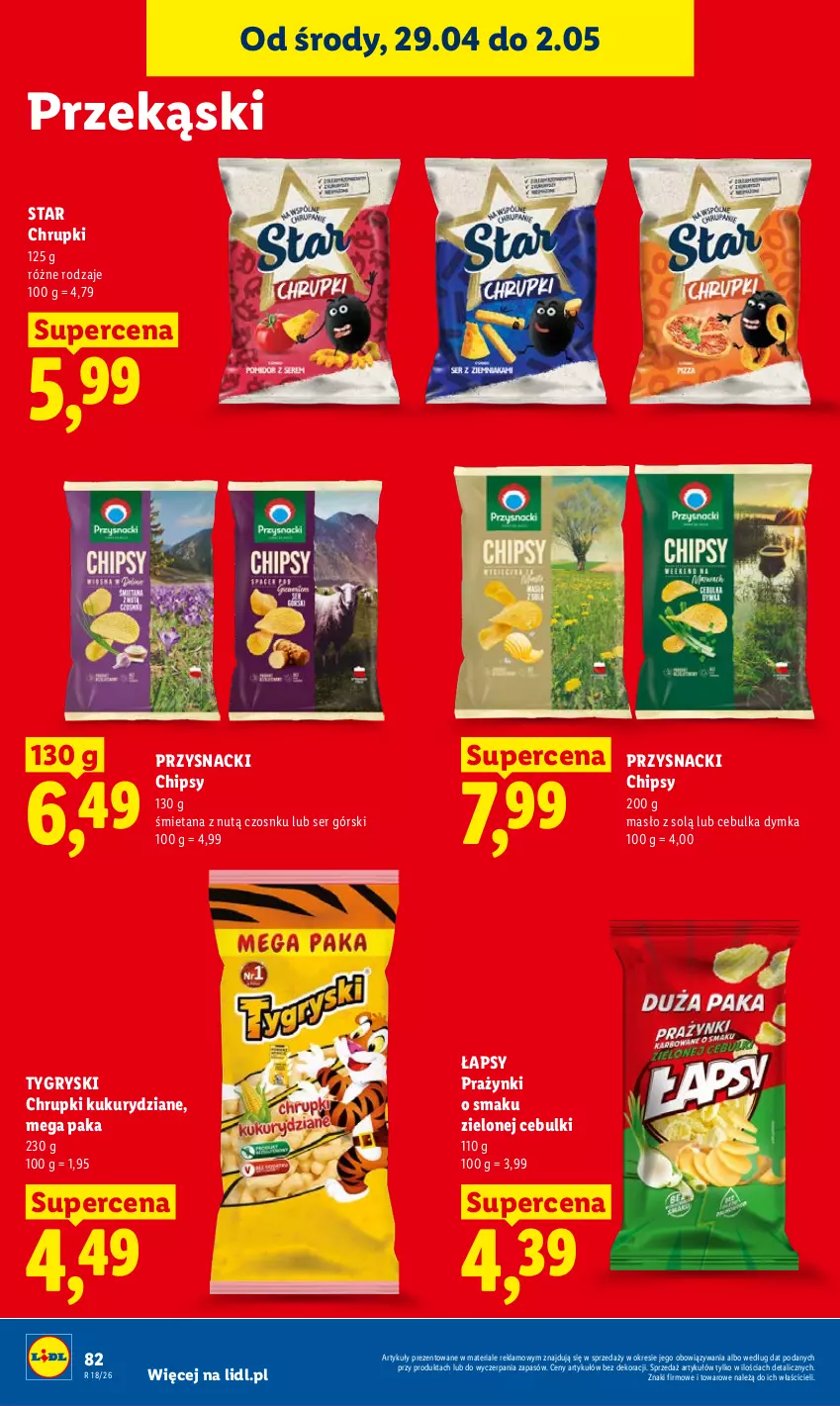 Gazetka promocyjna Lidl - Gazetka ważna od 29.04 do 2.05 - ważna 29.04 do 02.05.2026 - strona 84 - produkty: Chipsy, Chrupki, Gry, Masło, Przysnacki, Ser