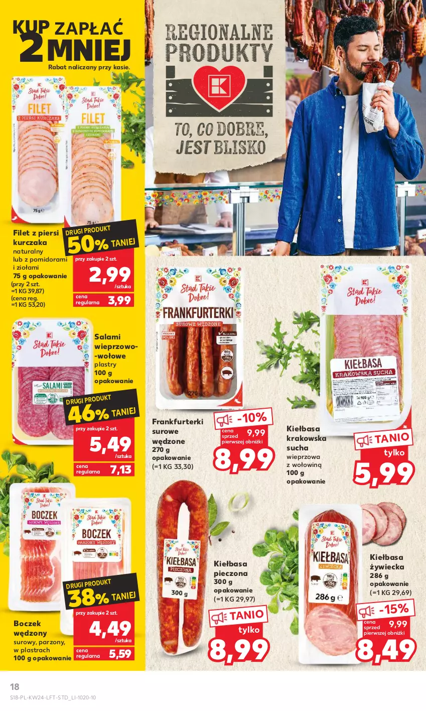 Gazetka promocyjna Kaufland - Gazetka tygodnia - ważna 15.06 do 21.06.2023 - strona 18 - produkty: Boczek, Frankfurterki, Kiełbasa, Kiełbasa krakowska, Kurczak, Piec, Salami