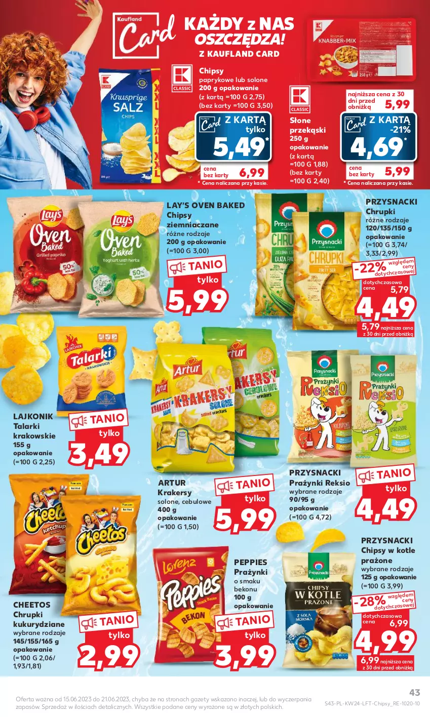 Gazetka promocyjna Kaufland - Gazetka tygodnia - ważna 15.06 do 21.06.2023 - strona 43 - produkty: Artur, Beko, Cheetos, Chipsy, Chrupki, Krakersy, Lajkonik, Lay’s, Przysnacki