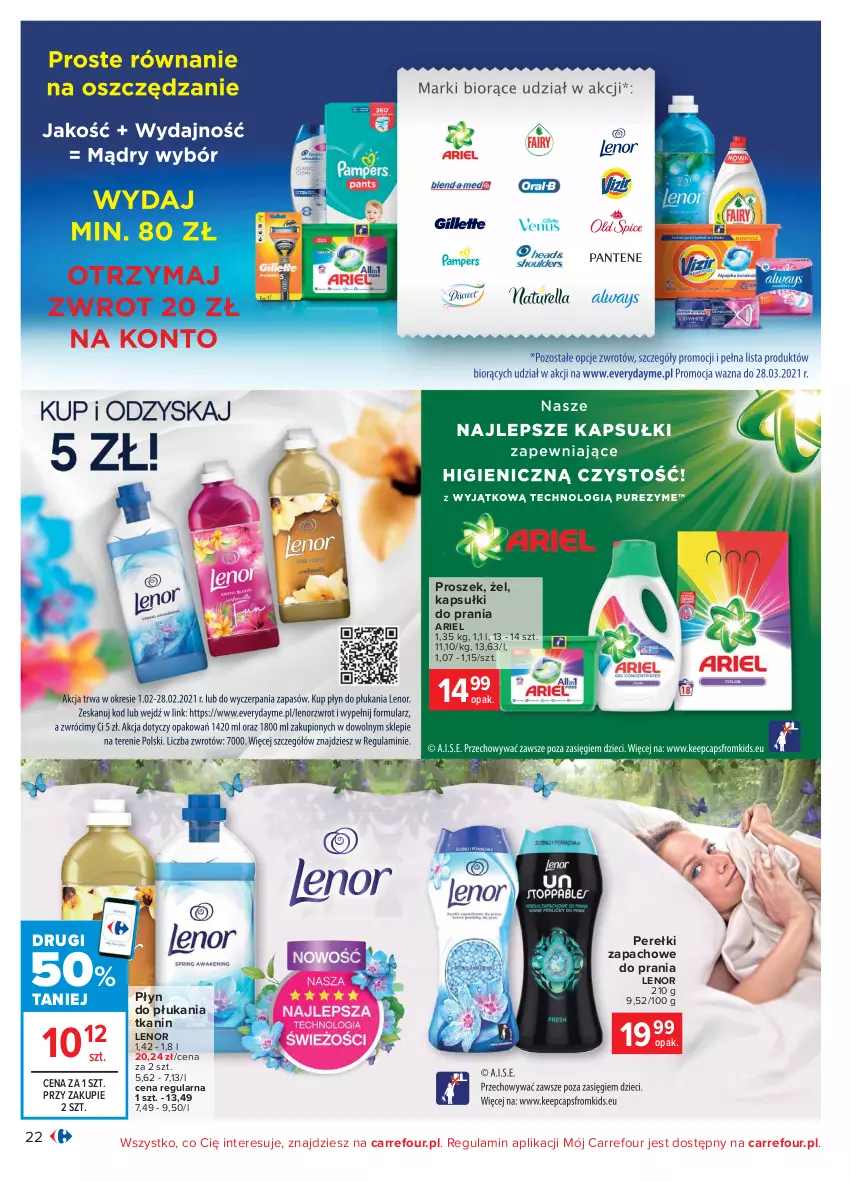 Gazetka promocyjna Carrefour - Gazetka Carrefour - ważna 15.02 do 27.02.2021 - strona 22 - produkty: Ariel, Kapsułki do prania, Lenor, Perełki zapachowe, Płyn do płukania