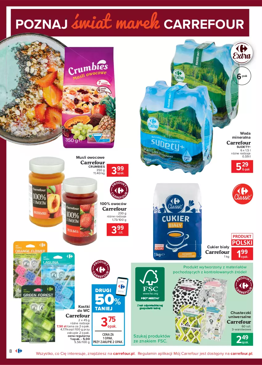 Gazetka promocyjna Carrefour - Gazetka Carrefour - ważna 15.02 do 27.02.2021 - strona 8 - produkty: Chusteczki, Cukier, Kosz, Mus, Rum, Woda, Woda mineralna