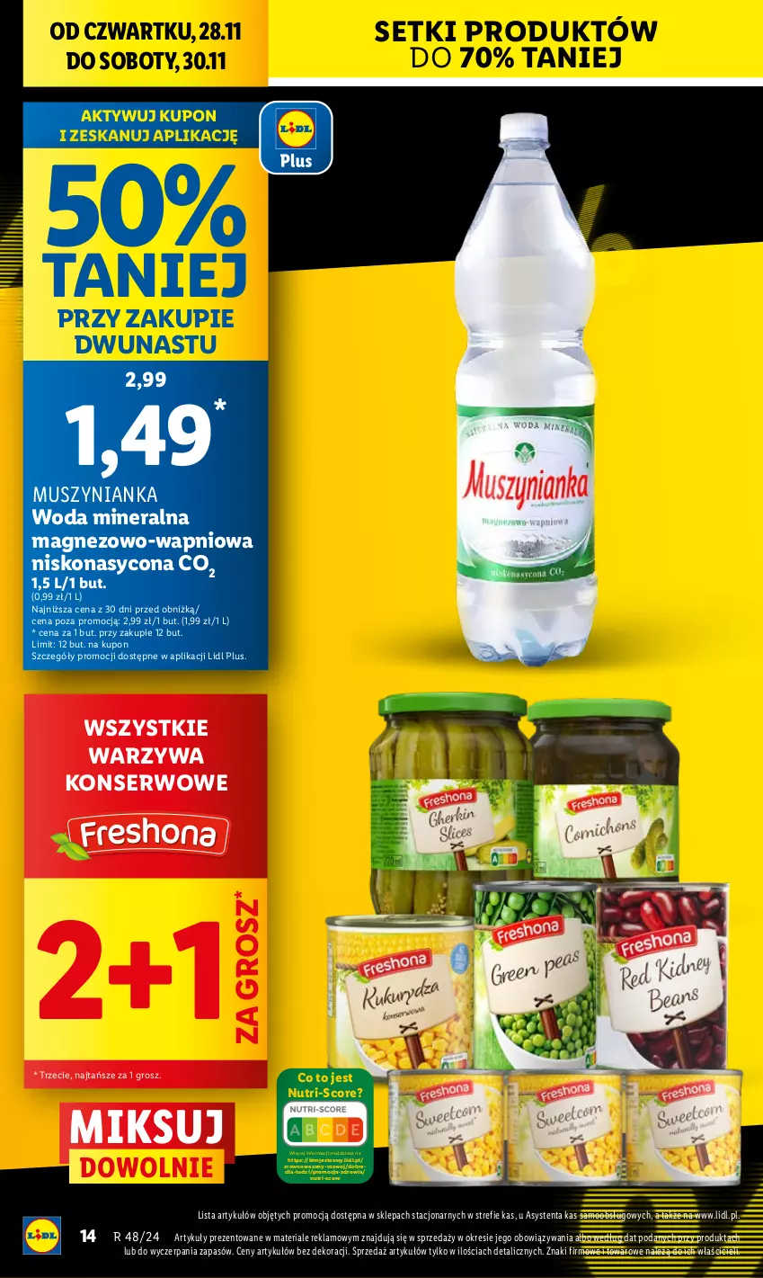 Gazetka promocyjna Lidl - GAZETKA - ważna 28.11 do 30.11.2024 - strona 14 - produkty: Magnez, Mus, Muszynianka, Ser, Warzywa, Warzywa konserwowe, Wazon, Woda, Woda mineralna