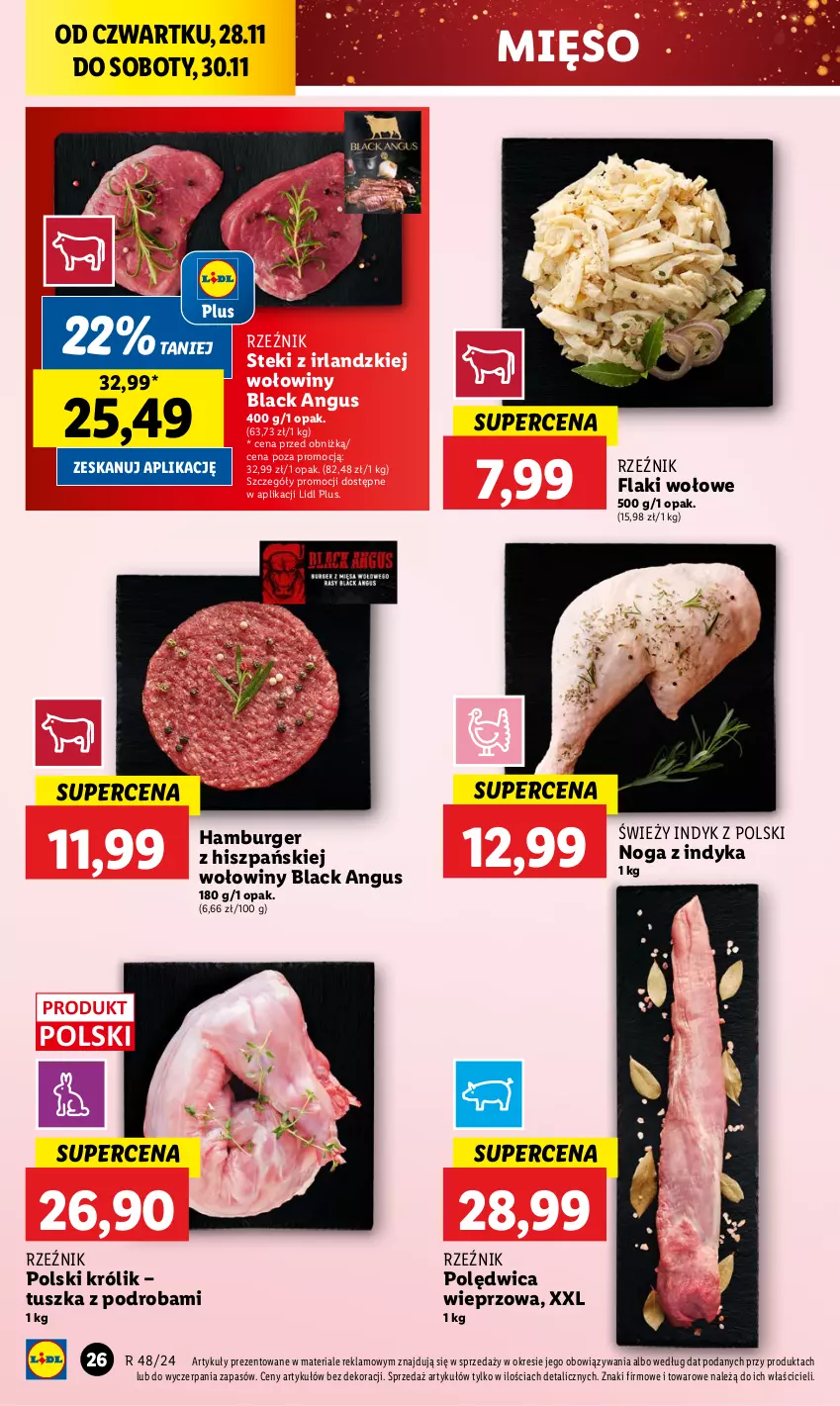 Gazetka promocyjna Lidl - GAZETKA - ważna 28.11 do 30.11.2024 - strona 26 - produkty: Burger, Flaki, Flaki wołowe, Hamburger, Królik, Lack, Mięso, Polędwica, Stek, Tusz