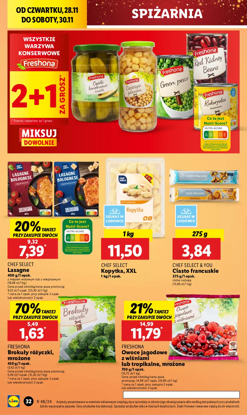 Gazetka promocyjna Lidl - GAZETKA - ważna 28.11 do 30.11.2024 - strona 32 - produkty: Brokuły, Ciasto francuskie, Kopytka, Lasagne, Owoce, Ser, Warzywa, Warzywa konserwowe