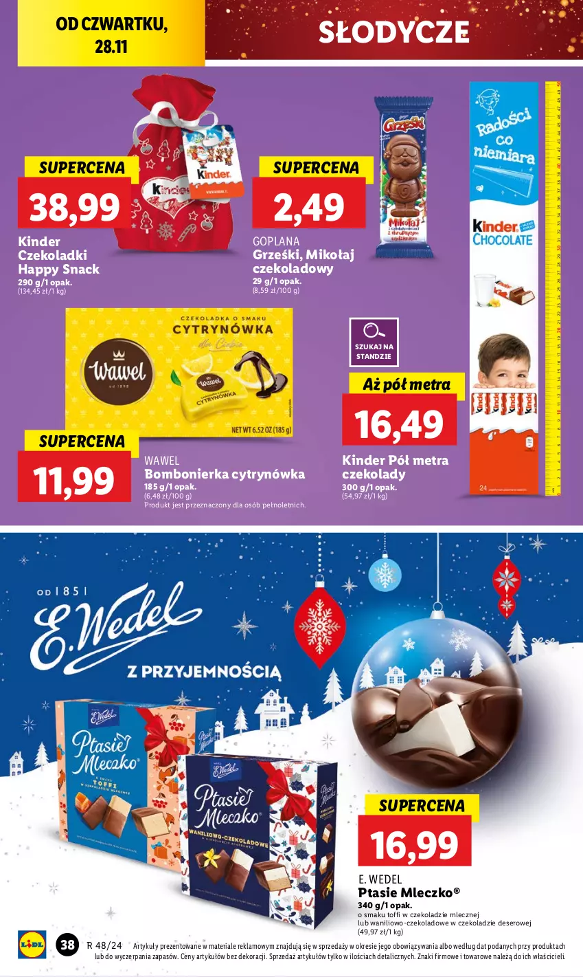 Gazetka promocyjna Lidl - GAZETKA - ważna 28.11 do 30.11.2024 - strona 38 - produkty: Deser, E. Wedel, Goplana, Grześki, Kinder, LANA, Mleczko, Ptasie mleczko, Ser, Wawel