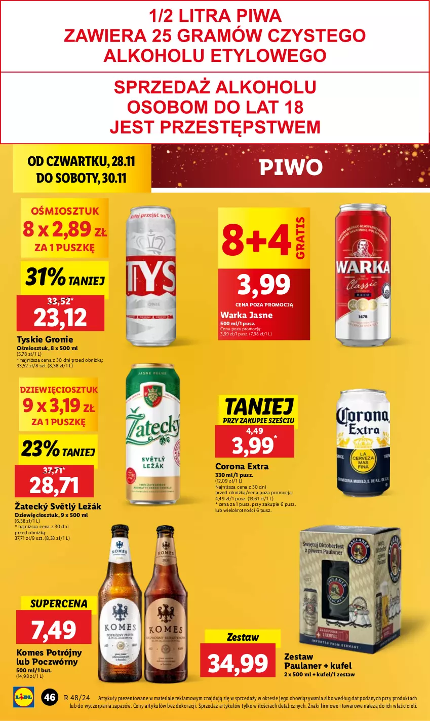 Gazetka promocyjna Lidl - GAZETKA - ważna 28.11 do 30.11.2024 - strona 46 - produkty: Corona Extra, Gra, Piwo, Tyskie, Warka