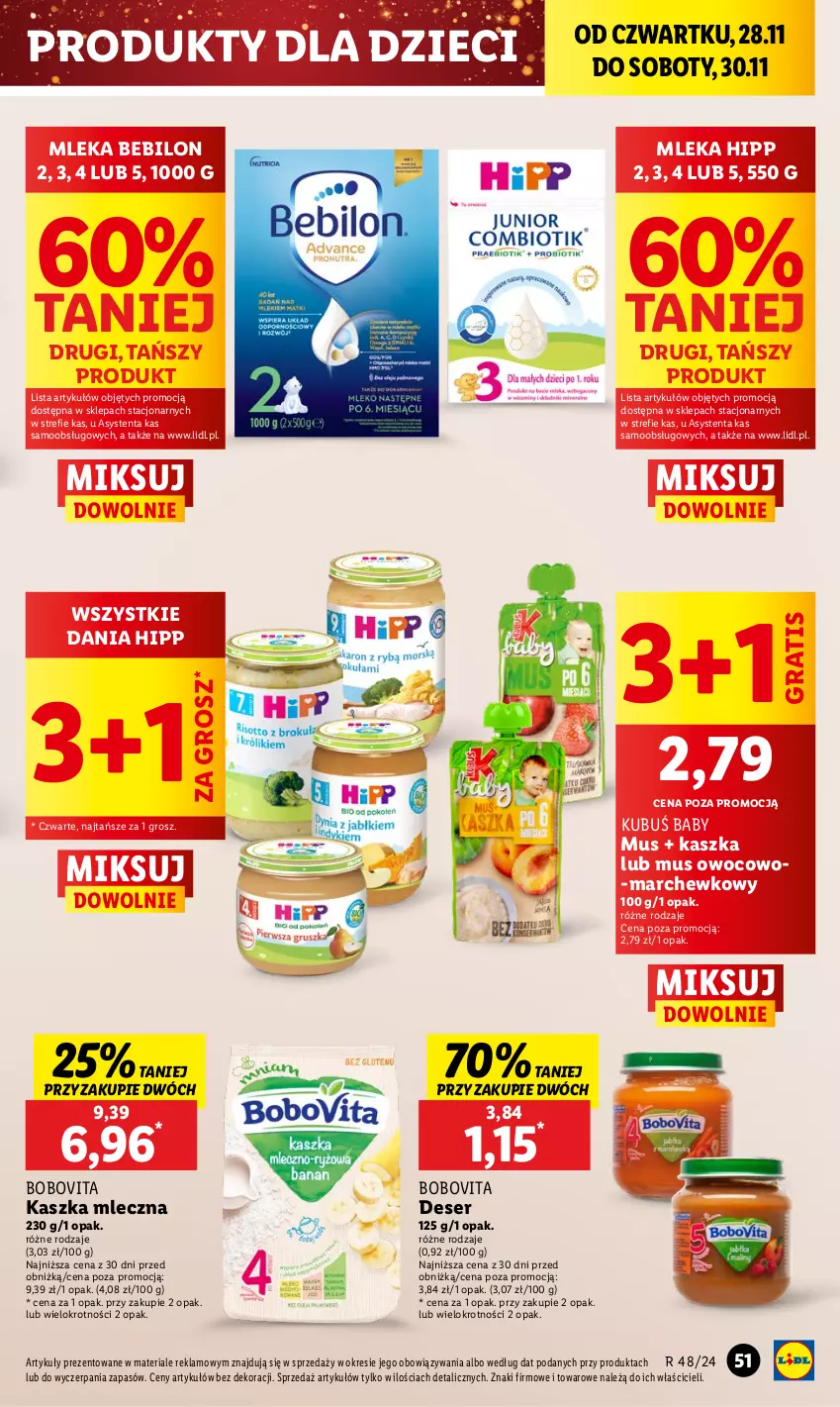 Gazetka promocyjna Lidl - GAZETKA - ważna 28.11 do 30.11.2024 - strona 51 - produkty: BEBILON, BoboVita, Deser, Dzieci, Gra, HiPP, Kubuś, Mus, Ser