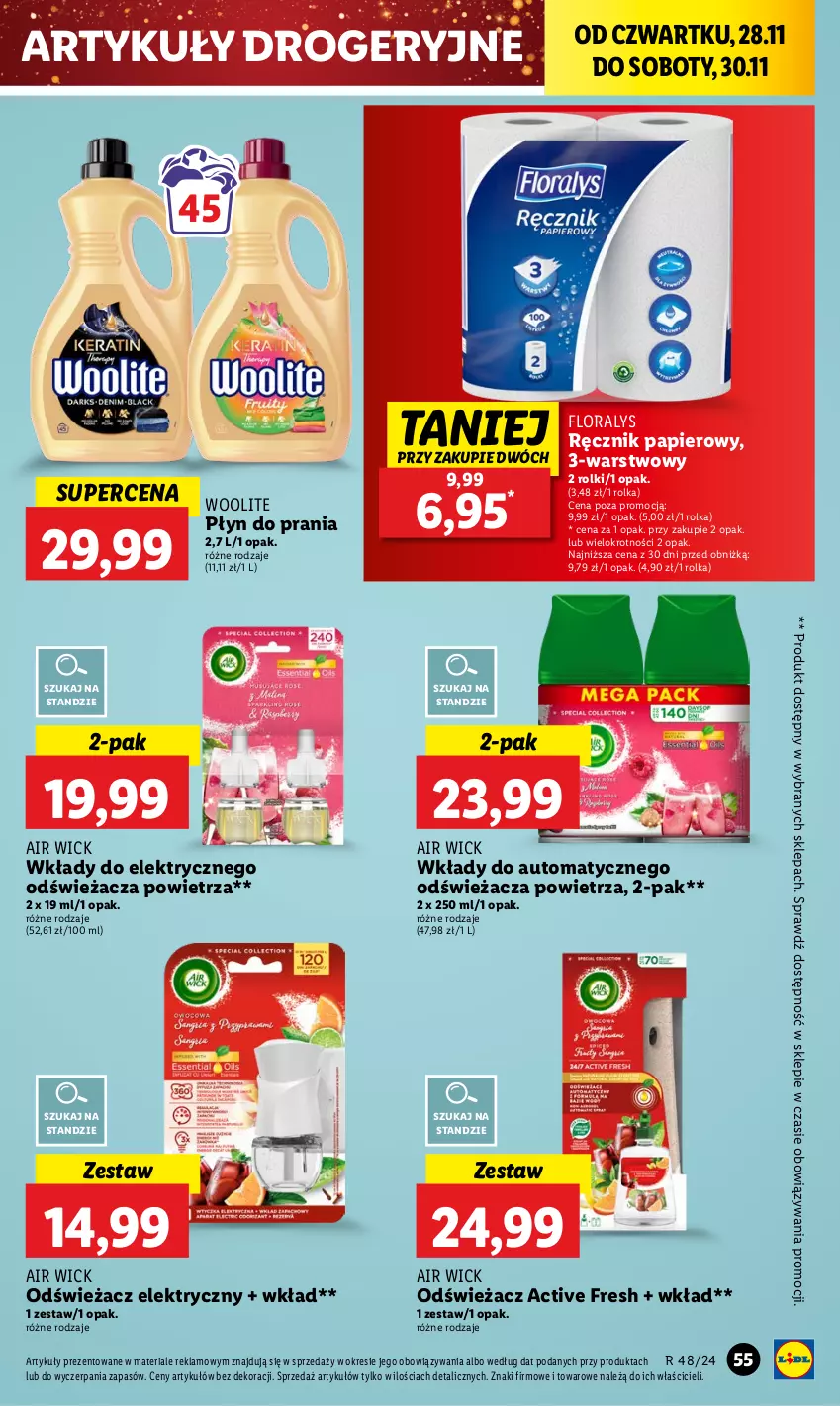 Gazetka promocyjna Lidl - GAZETKA - ważna 28.11 do 30.11.2024 - strona 53 - produkty: Air Wick, Flora, Papier, Płyn do prania, Ręcznik, Rolki, Woolite