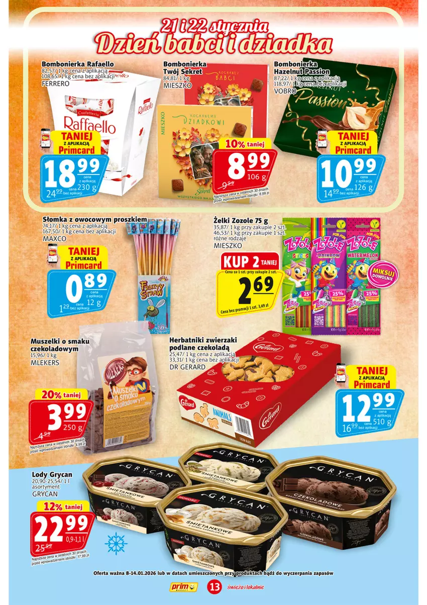 Gazetka promocyjna Prim Market - ważna 08.01 do 14.01.2026 - strona 13 - produkty: Dr Gerard, Fa, Ferrero, Gry, Herbatniki, Lody, Melon, Mus, Raffaello