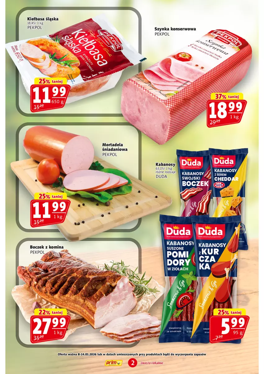 Gazetka promocyjna Prim Market - ważna 08.01 do 14.01.2026 - strona 2 - produkty: Boczek, Danio, Kabanos, Kiełbasa, Kiełbasa śląska, Pekpol, Ser, Szynka, Szynka konserwowa