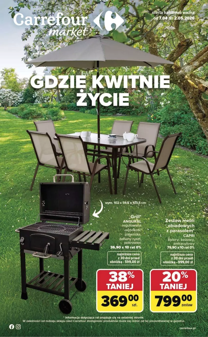 Gazetka promocyjna Carrefour - Gazetka Ogród, gdzie kwitnie życie - ważna 07.04 do 02.05.2026 - strona 1 - produkty: Parasol, Pokrowiec, Sok