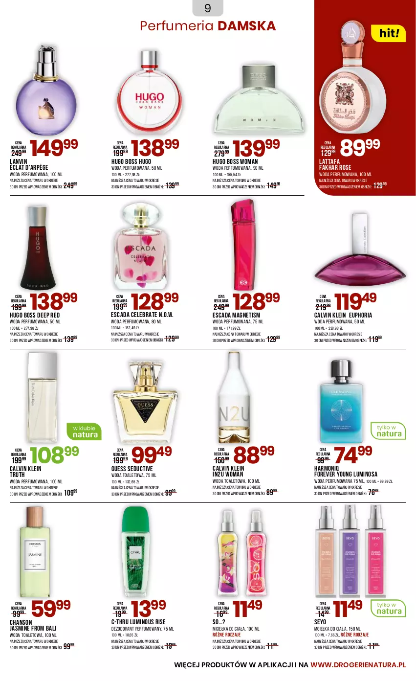 Gazetka promocyjna Drogerie Natura - Gazetka Drogerie Natura - ważna 22.08 do 02.09.2025 - strona 9 - produkty: C-Thru, Calvin Klein, Dezodorant, Escada, Fa, Hugo Boss, Lanvin, Perfum, Woda, Woda perfumowana, Woda toaletowa