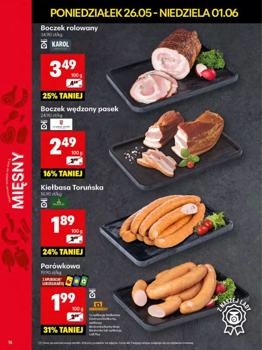 Gazetka promocyjna Delikatesy Centrum - Franczyza DC22 Poniedziałek - ważna 26.05 do 01.06.2025 - strona 16 - produkty: Boczek, Kiełbasa, Pasek, Rum