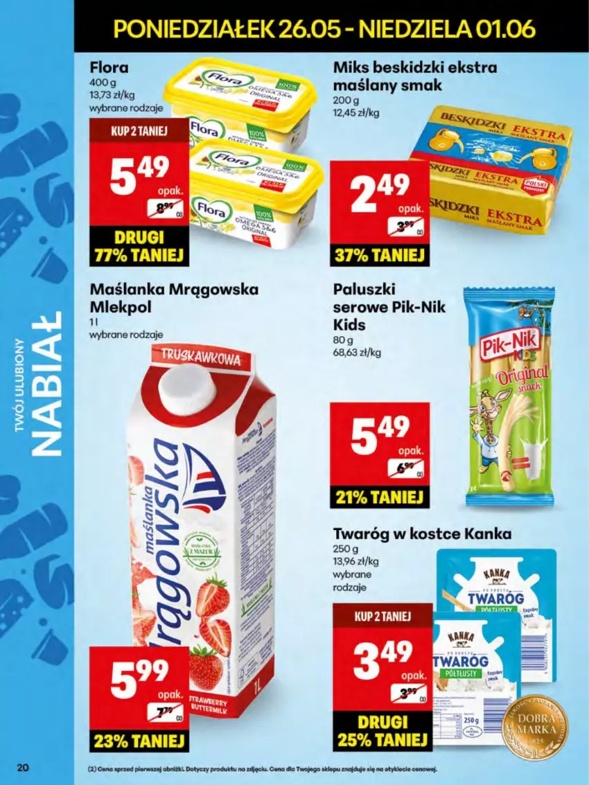 Gazetka promocyjna Delikatesy Centrum - Franczyza DC22 Poniedziałek - ważna 26.05 do 01.06.2025 - strona 20 - produkty: Beskidzki, Flora, Maślanka, Ser, Twaróg