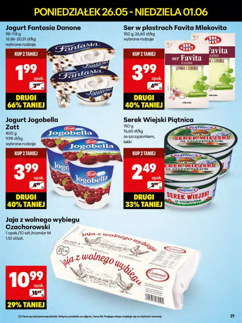 Gazetka promocyjna Delikatesy Centrum - Franczyza DC22 Poniedziałek - ważna 26.05 do 01.06.2025 - strona 21 - produkty: Bell, Bella, Danone, Fa, Fanta, Favita, Jaja, Jaja z wolnego wybiegu, Jogobella, Jogurt, Mleko, Mlekovita, Piątnica, Ser, Serek, Serek wiejski, Zott
