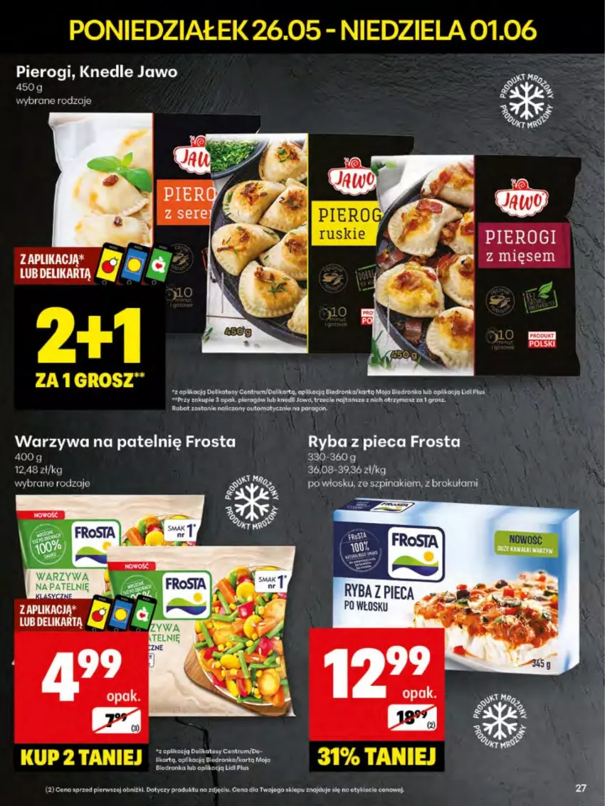 Gazetka promocyjna Delikatesy Centrum - Franczyza DC22 Poniedziałek - ważna 26.05 do 01.06.2025 - strona 27 - produkty: Frosta, Knedle, Piec, Pierogi, Rum, Ryba, Ser, Szpinak, Warzywa