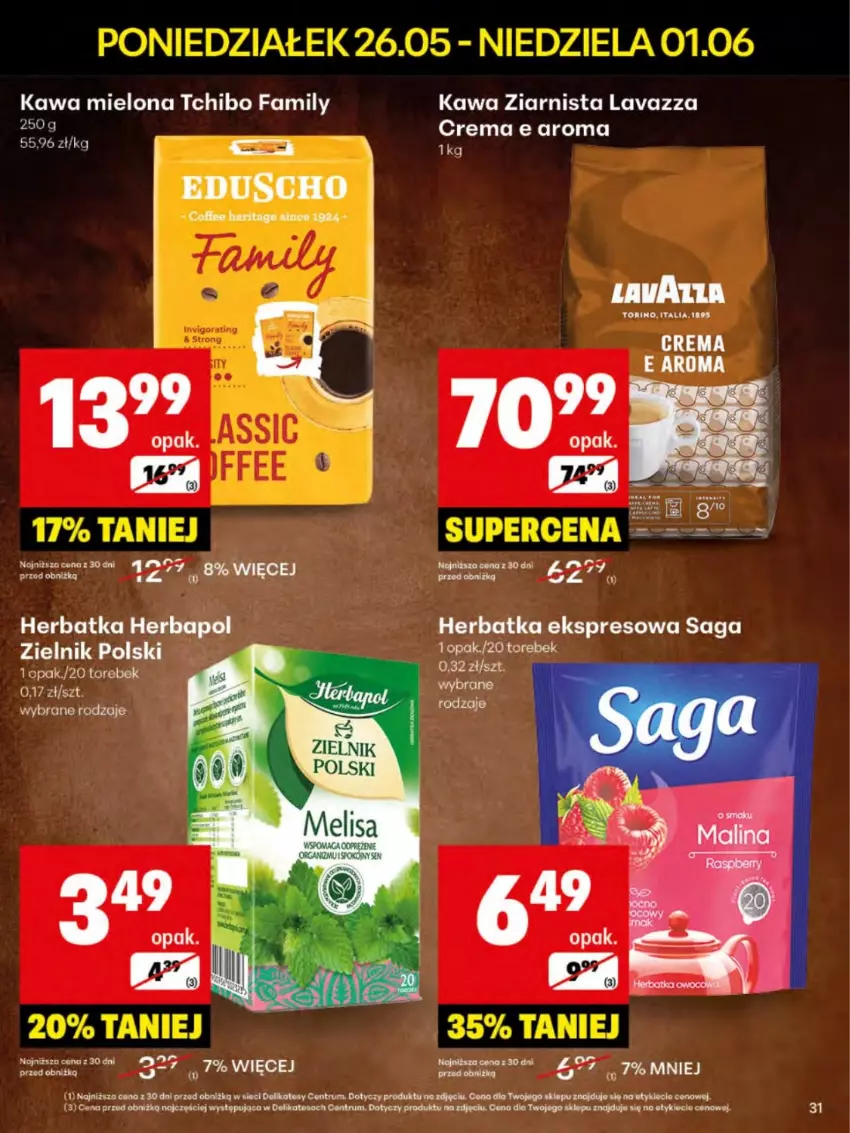 Gazetka promocyjna Delikatesy Centrum - Franczyza DC22 Poniedziałek - ważna 26.05 do 01.06.2025 - strona 31 - produkty: Fa, Herbapol, Kawa, Kawa mielona, Kawa ziarnista, Lavazza, Rum, Saga, Tchibo, Tchibo Family