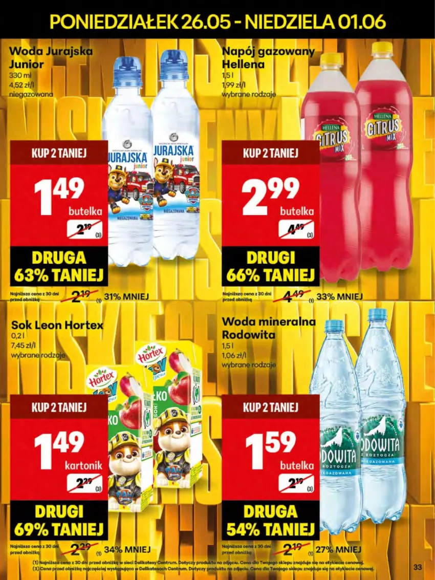Gazetka promocyjna Delikatesy Centrum - Franczyza DC22 Poniedziałek - ważna 26.05 do 01.06.2025 - strona 33 - produkty: Hortex, Leon, Rum, Sok, Woda, Woda mineralna