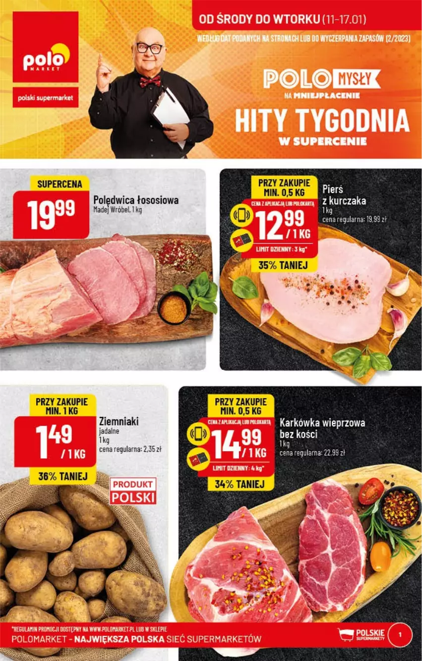 Gazetka promocyjna PoloMarket - Gazetka pomocyjna - ważna 11.01 do 17.01.2022 - strona 1 - produkty: Karkówka wieprzowa, Kurczak, Madej Wróbel, Polędwica, Sos, Ziemniaki