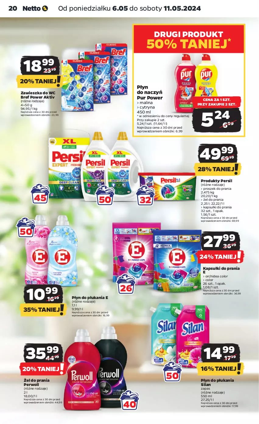 Gazetka promocyjna Netto - Od Poniedziałku - ważna 06.05 do 11.05.2024 - strona 20 - produkty: Bref, Kapsułki do prania, Persil, Perwoll, Płyn do płukania, Proszek do prania, Pur, Silan, Zawieszka do wc