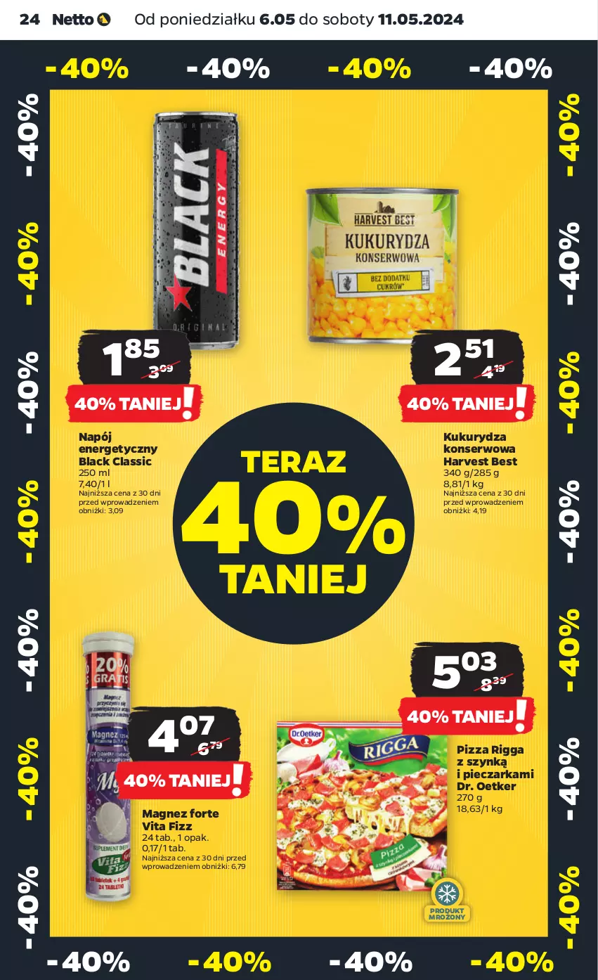 Gazetka promocyjna Netto - Od Poniedziałku - ważna 06.05 do 11.05.2024 - strona 24 - produkty: Dr. Oetker, Kukurydza, Kukurydza konserwowa, Lack, Magnez, Napój, Napój energetyczny, Piec, Pieczarka, Pizza, Ser, Tera