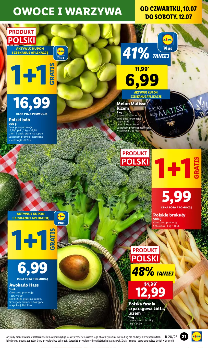 Gazetka promocyjna Lidl - GAZETKA - ważna 10.07 do 12.07.2025 - strona 25 - produkty: Brokuły, Fa, Fasola, Fasola szparagowa, Gra, Melon, Owoce, Warzywa