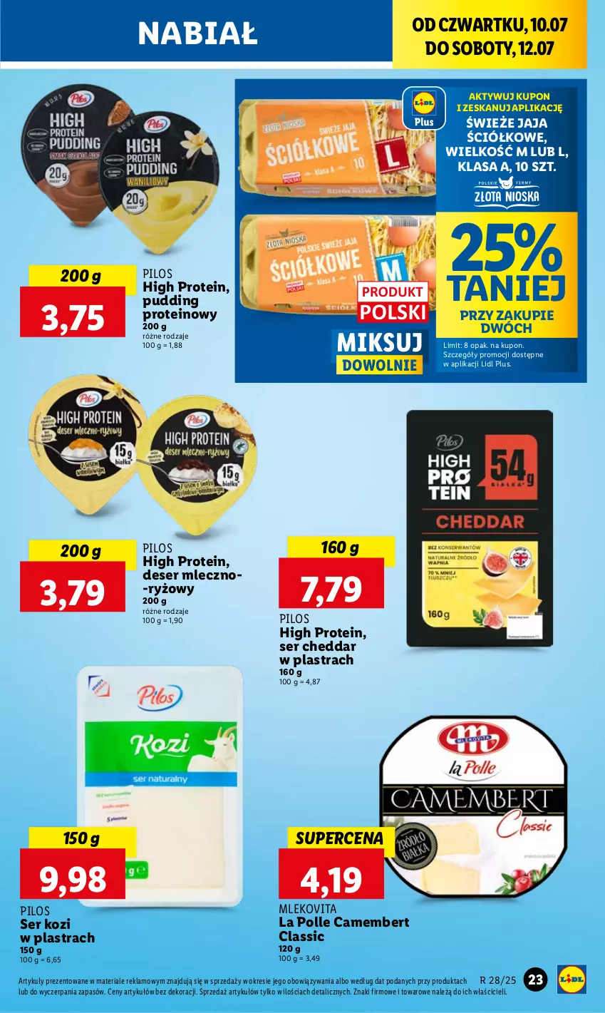 Gazetka promocyjna Lidl - GAZETKA - ważna 10.07 do 12.07.2025 - strona 27 - produkty: Camembert, Cheddar, Deser, Jaja, Mleko, Mlekovita, Pilos, Pudding, Ryż, Ser, Ser kozi
