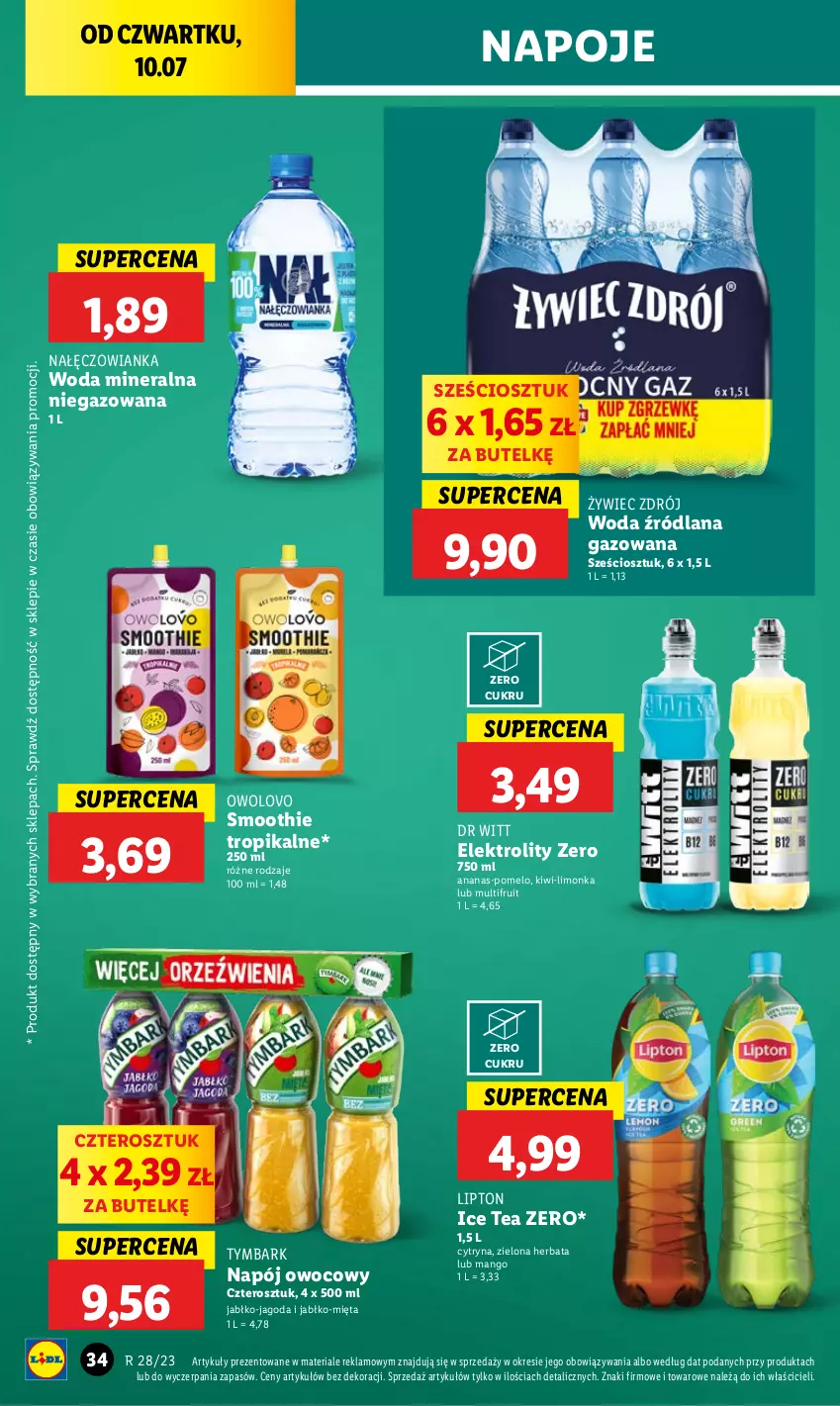 Gazetka promocyjna Lidl - GAZETKA - ważna 10.07 do 12.07.2025 - strona 42 - produkty: Ananas, Herbata, Ice tea, Kiwi, LANA, Limonka, Lipton, Mango, Mięta, Nałęczowianka, Napój, Napoje, Pomelo, Smoothie, Tymbark, Woda, Woda mineralna