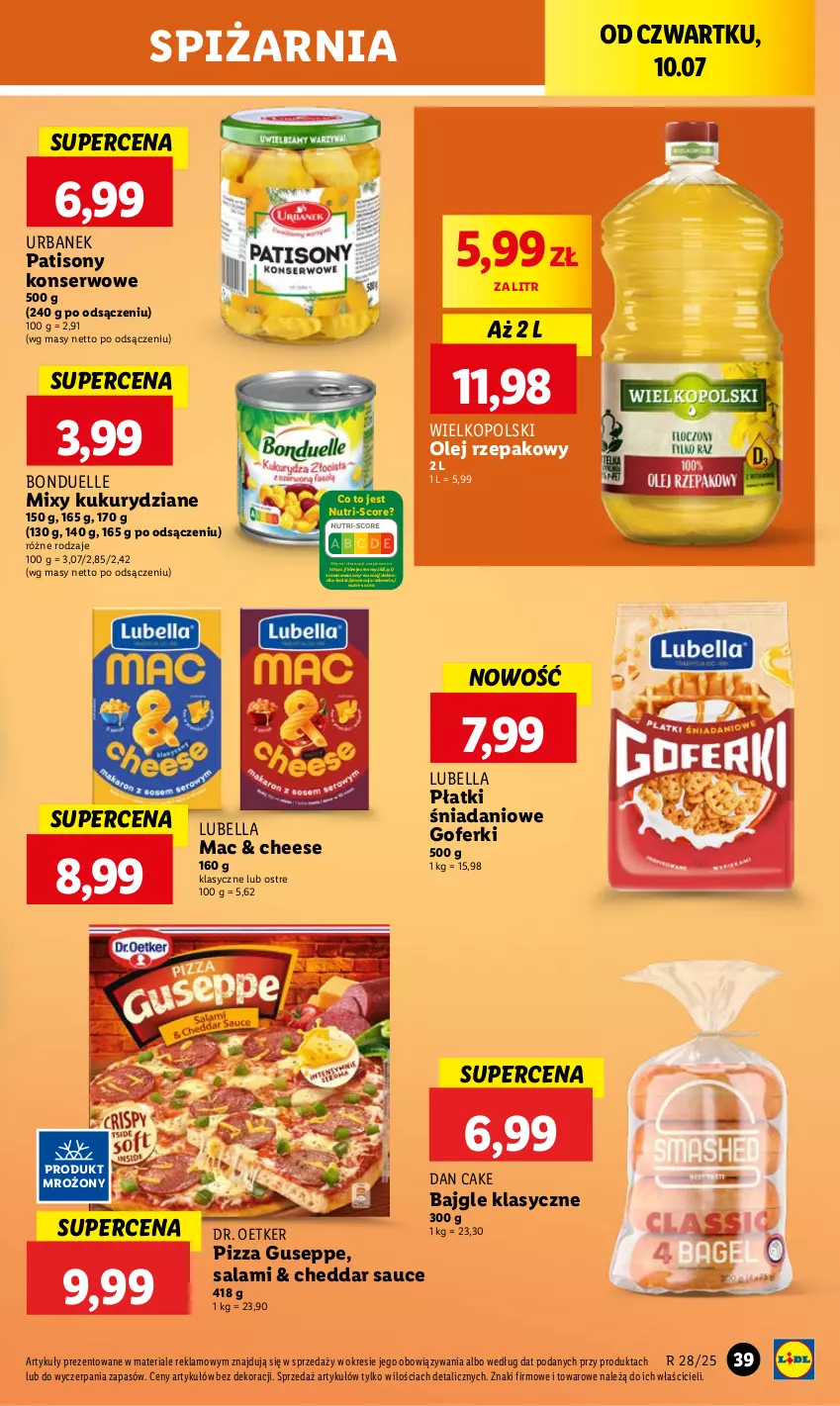 Gazetka promocyjna Lidl - GAZETKA - ważna 10.07 do 12.07.2025 - strona 51 - produkty: Bajgle, Bell, Bella, Bonduelle, Cheddar, Dan Cake, Danio, Dr. Oetker, Lubella, Olej, Olej rzepakowy, Pizza, Salami, Ser, Sony, Wazon