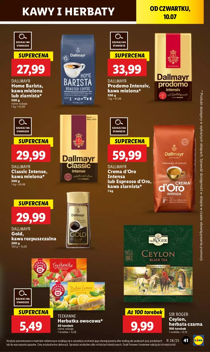 Gazetka promocyjna Lidl - GAZETKA - ważna 10.07 do 12.07.2025 - strona 53 - produkty: Dallmayr, Herbata, Herbata czarna, Kawa, Kawa mielona, Kawa rozpuszczalna, Kawa ziarnista, Teekanne, Torebka
