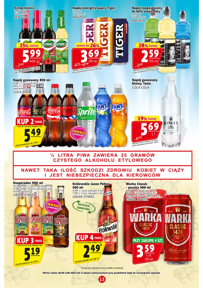 Gazetka promocyjna Prim Market - ważna 28.05 do 04.06.2026 - strona 13 - produkty: Desperados, Królewski, Napój, Napój gazowany, Por, Tiger, Warka