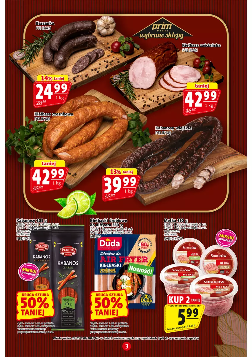 Gazetka promocyjna Prim Market - ważna 28.05 do 04.06.2026 - strona 3 - produkty: Duda, Kabanos, Kiełbasa, Por
