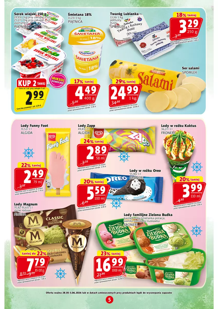 Gazetka promocyjna Prim Market - ważna 28.05 do 04.06.2026 - strona 5 - produkty: Algida, Fa, Kaktus, LG, Lody, Oreo, Piątnica, Twaróg, Zielona Budka