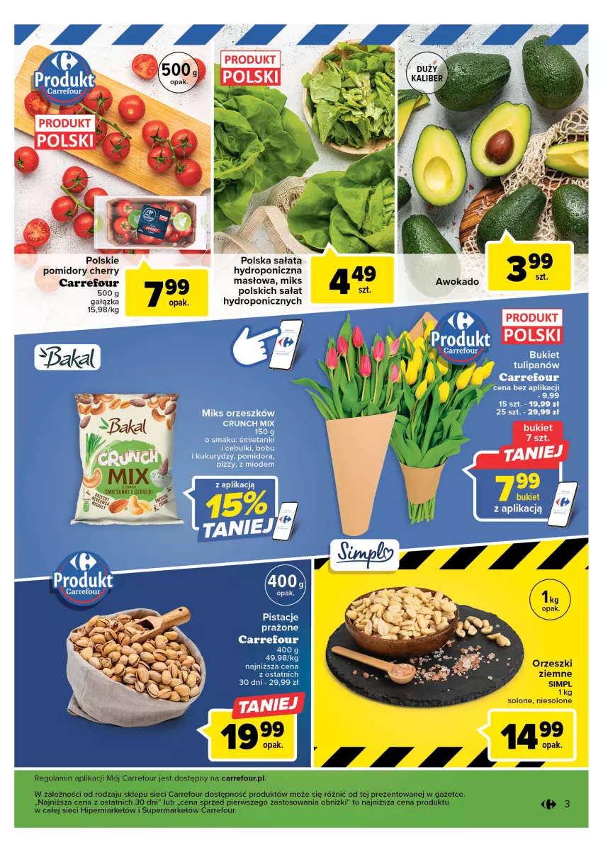 Gazetka promocyjna Carrefour - Gazetka Targ świeżości - ważna 08.05 do 13.05.2023 - strona 3 - produkty: Masło, Orzeszki, Pistacje, Pomidory, Sałat