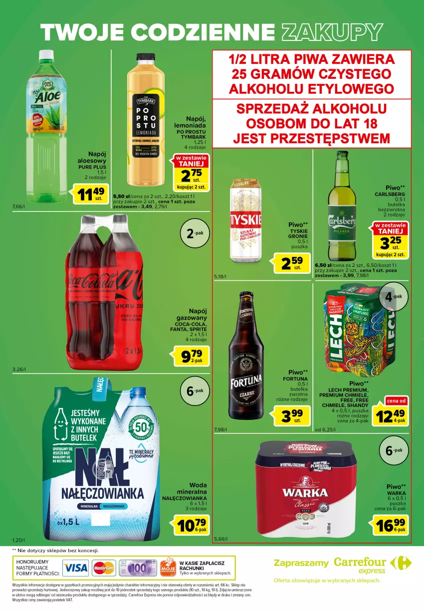 Gazetka promocyjna Carrefour - Gazetka Express - ważna 21.06 do 27.06.2022 - strona 6 - produkty: Coca-Cola, Fa, Fanta, Fortuna, Gra, Kosz, Lech Premium, Lemoniada, Limonka, Nałęczowianka, Napój, Napój gazowany, Piwo, Pur, Sprite, Stek, Tyskie, Warka, Woda