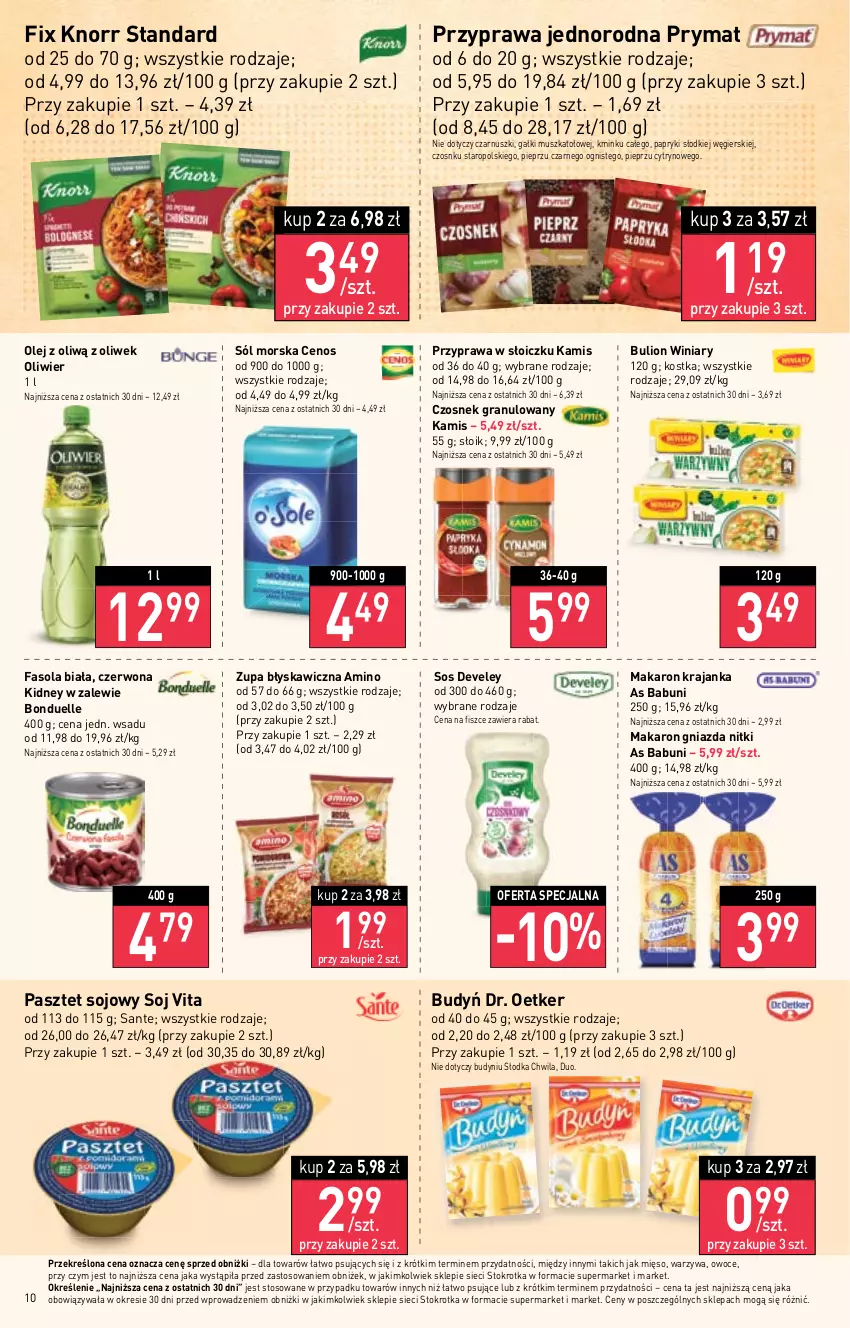 Gazetka promocyjna Stokrotka - Market - ważna 28.09 do 04.10.2023 - strona 11 - produkty: Babuni, Bonduelle, Budyń, Bulion, Cenos, Czosnek, Czosnek granulowany, Dr. Oetker, Fa, Fasola, Gra, Kamis, Knorr, Lion, Makaron, Mięso, Mus, Olej, Owoce, Pasztet, Pieprz, Prymat, Sante, Słodka Chwila, Sól, Sos, Warzywa, Winiary, Zupa