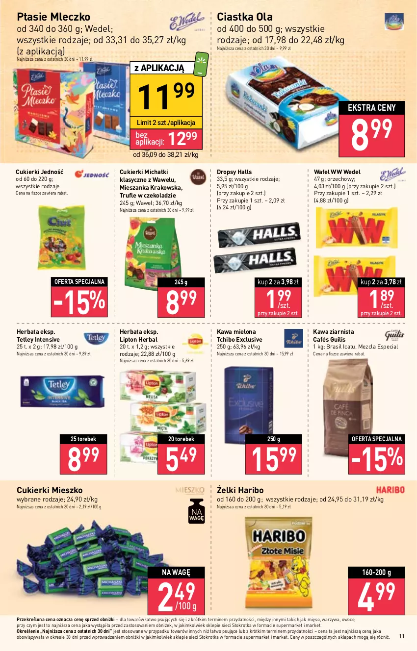 Gazetka promocyjna Stokrotka - Market - ważna 28.09 do 04.10.2023 - strona 12 - produkty: Ciastka, Cukier, Cukierki, Halls, Haribo, Herbata, Kawa, Kawa mielona, Kawa ziarnista, Lipton, Michałki, Mięso, Mleczko, Owoce, Ptasie mleczko, Tchibo, Tetley, Warzywa, Wawel