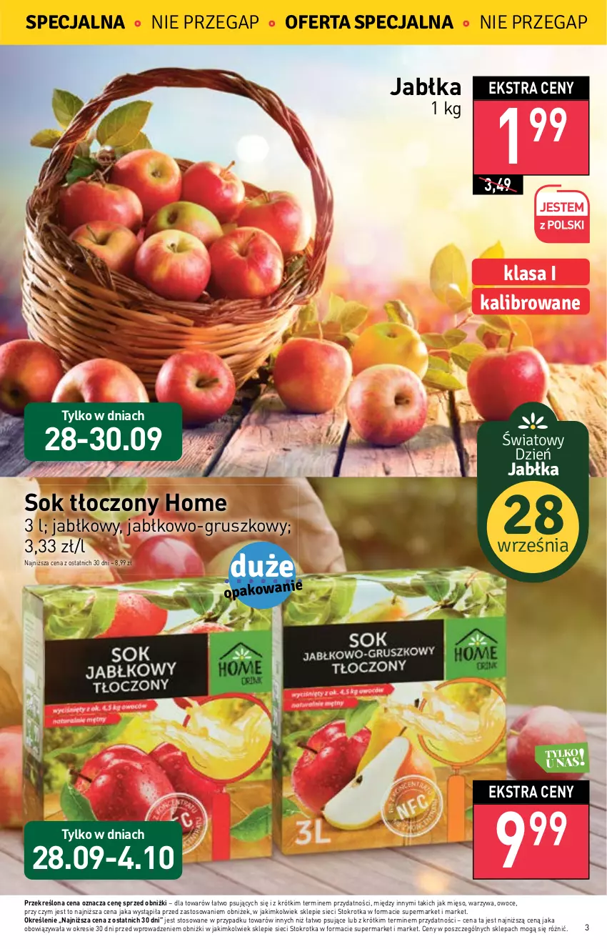 Gazetka promocyjna Stokrotka - Market - ważna 28.09 do 04.10.2023 - strona 3 - produkty: Jabłka, Mięso, Owoce, Sok, Warzywa