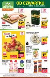 Gazetka promocyjna Stokrotka - Market - Gazetka - ważna od 04.10 do 04.10.2023 - strona 1 - produkty: Kurczak, Warzywa, Filet z piersi kurczaka, Kawa mielona, Kawa, Jacobs Krönung, Tarczyński, Płyn do płukania, Owoce, Kabanos, Jacobs, Mięso, Nestlé, Jabłka